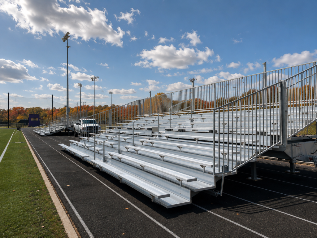 Towable aluminum bleachers for temporary event seating
