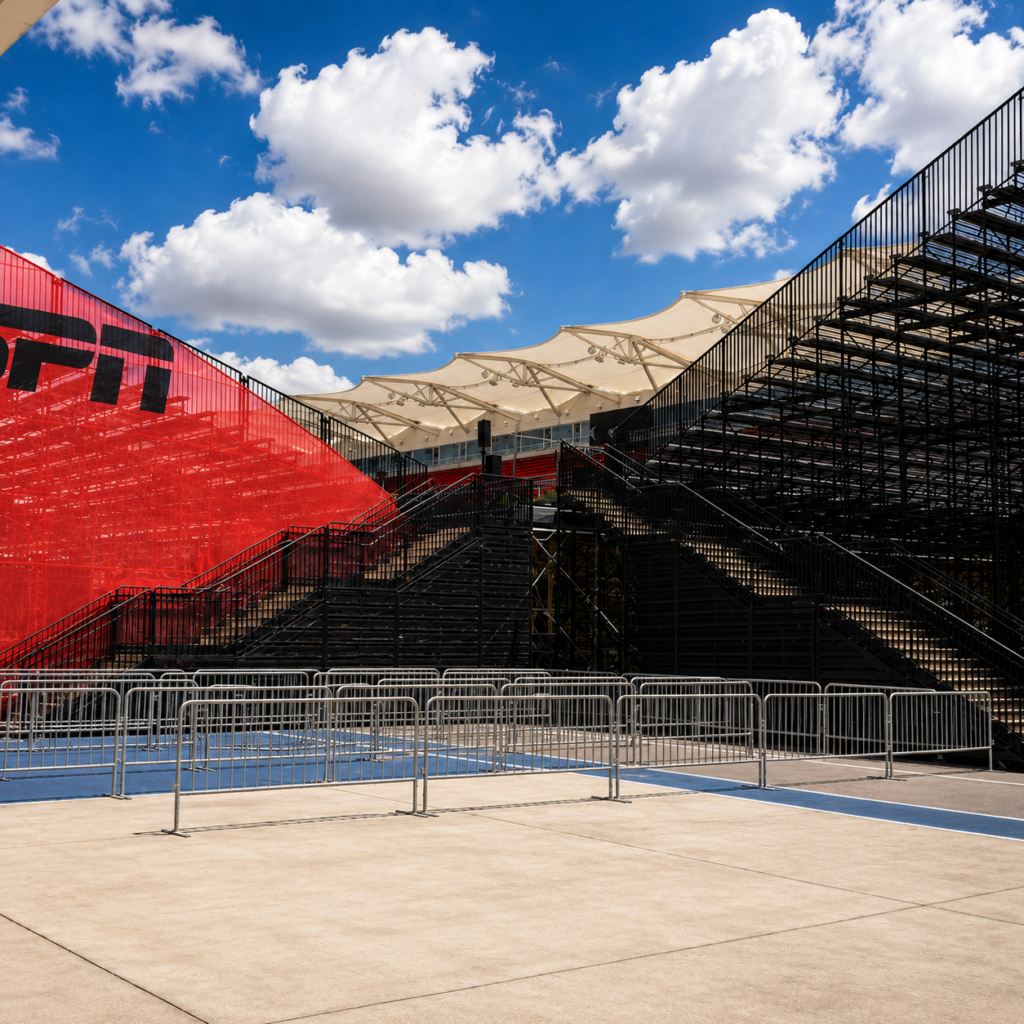 ESPN branded temporary event seating and stair structure at X Games Austin in Austin, Texas